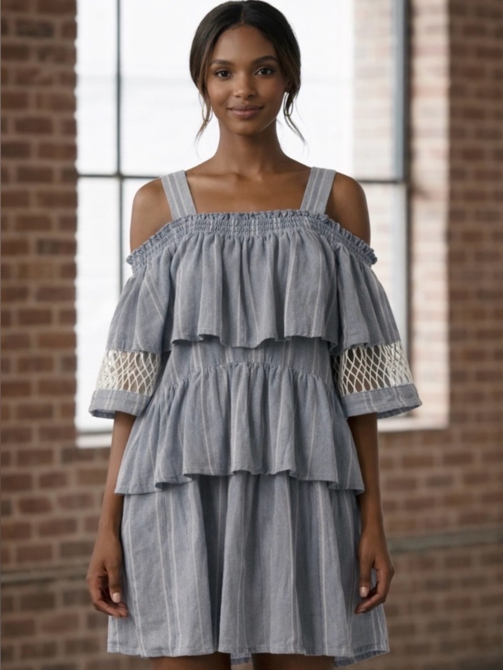 SUBOO Desert Muse Tiered Cold Shoulder Dress Size 4 Resort Vacation Mini Dress